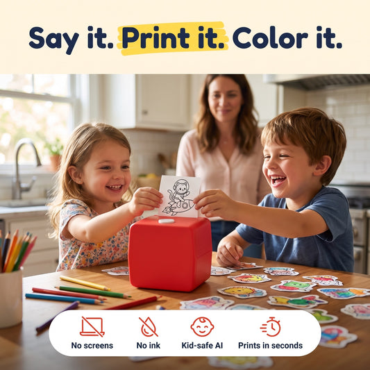 Veelay AI sticker printer: say it, print it, color it